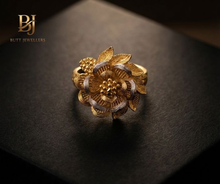 21k Gold 3D Textured Floral Ring